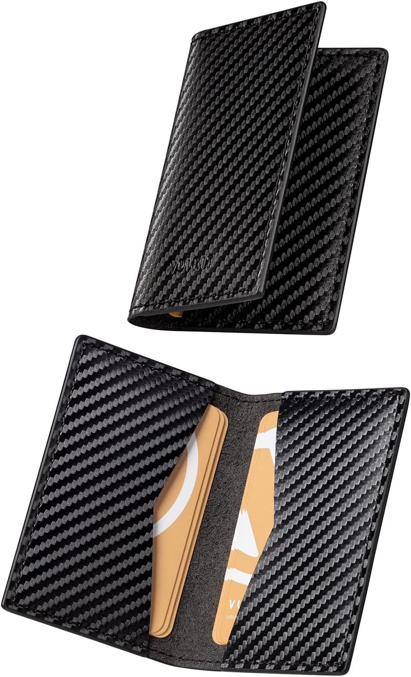 VULKIT Leather Business Card Holder 2 Sided Slim Business Name Card Organizer for Men or Women, Up to hold 20 cards(Carbon Black) - Image 1